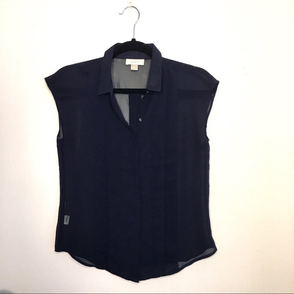 LOFT petite sheer button down collared shell